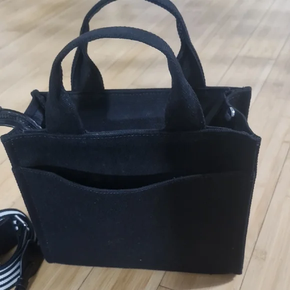 DKNY Black Canvas Tote with Striped Strap (Used Once ,too Small) - Picture 4 of 6